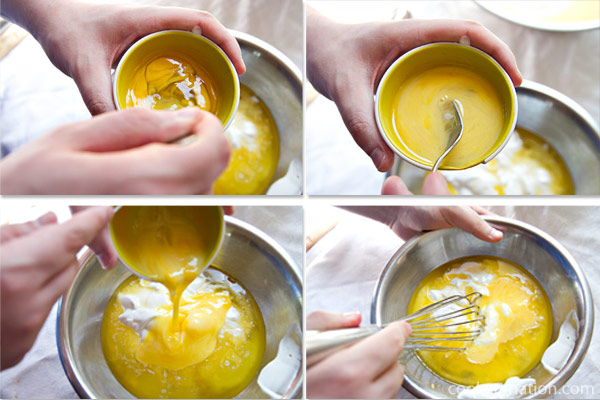 Lightly beat egg with a fork and add to wet ingredients.