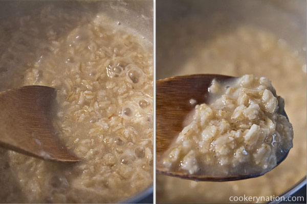When the oatmeal has absorbed most of the water it will be done. If you like your oatmeal softer, continue to cook for a couple more minutes. Once you are happy with the consistency, remove it from the heat.